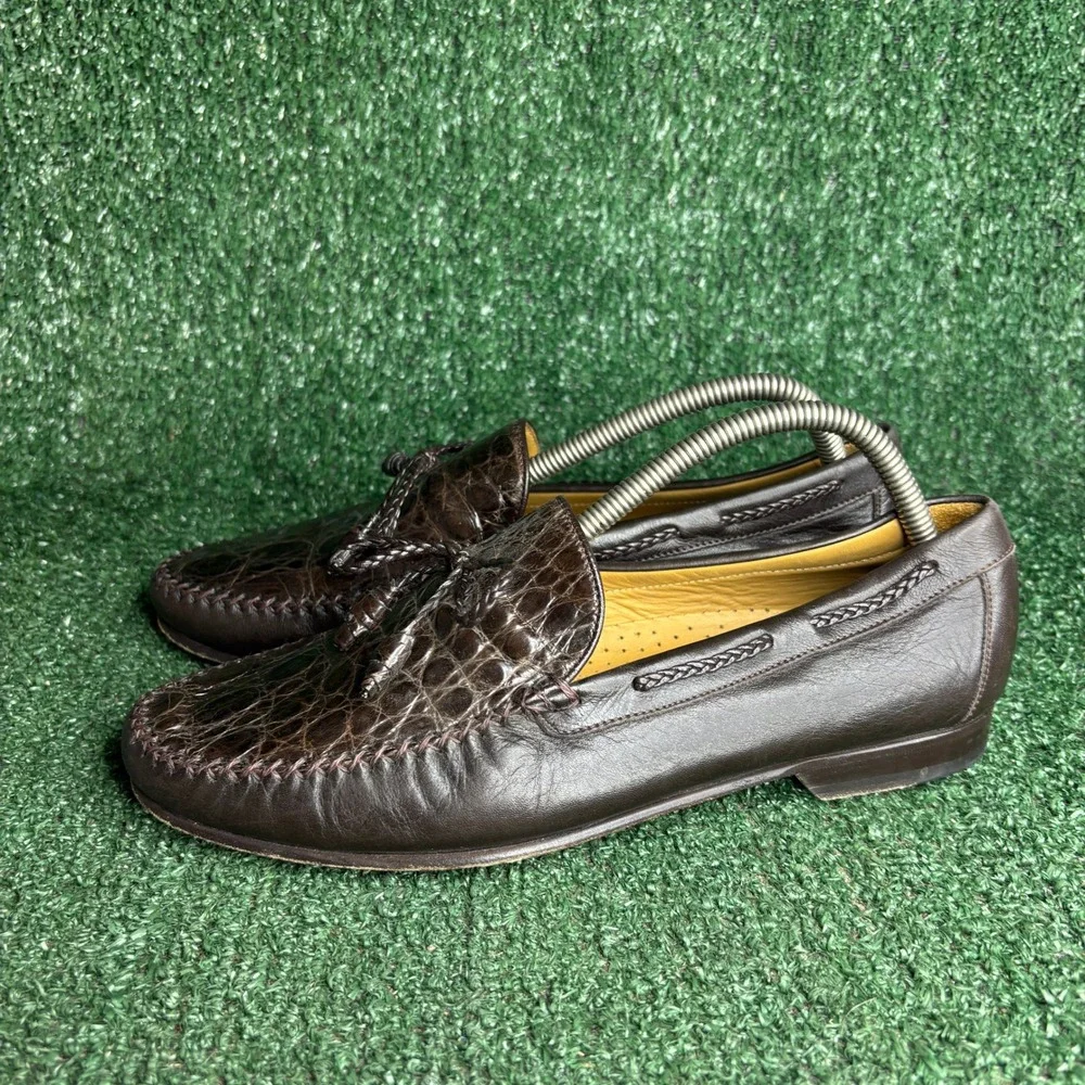 Mezlan Genuine Crocodile Leather Tassel Loafers Luxury Dress Shoes Brown Mens 8M